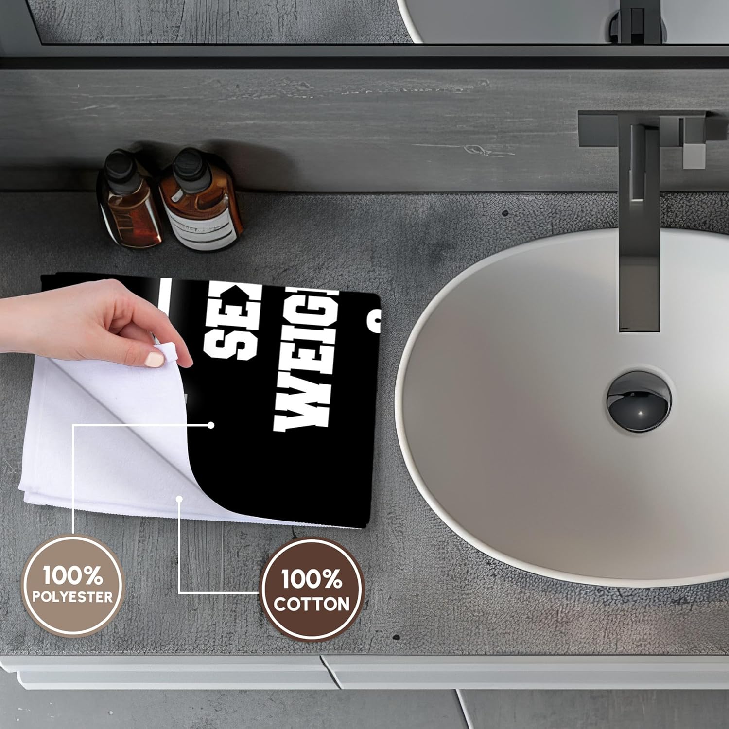 3dRose Sex Weights and Protein Shakes on Black Background 22x30 Bath Hand Pool Towel