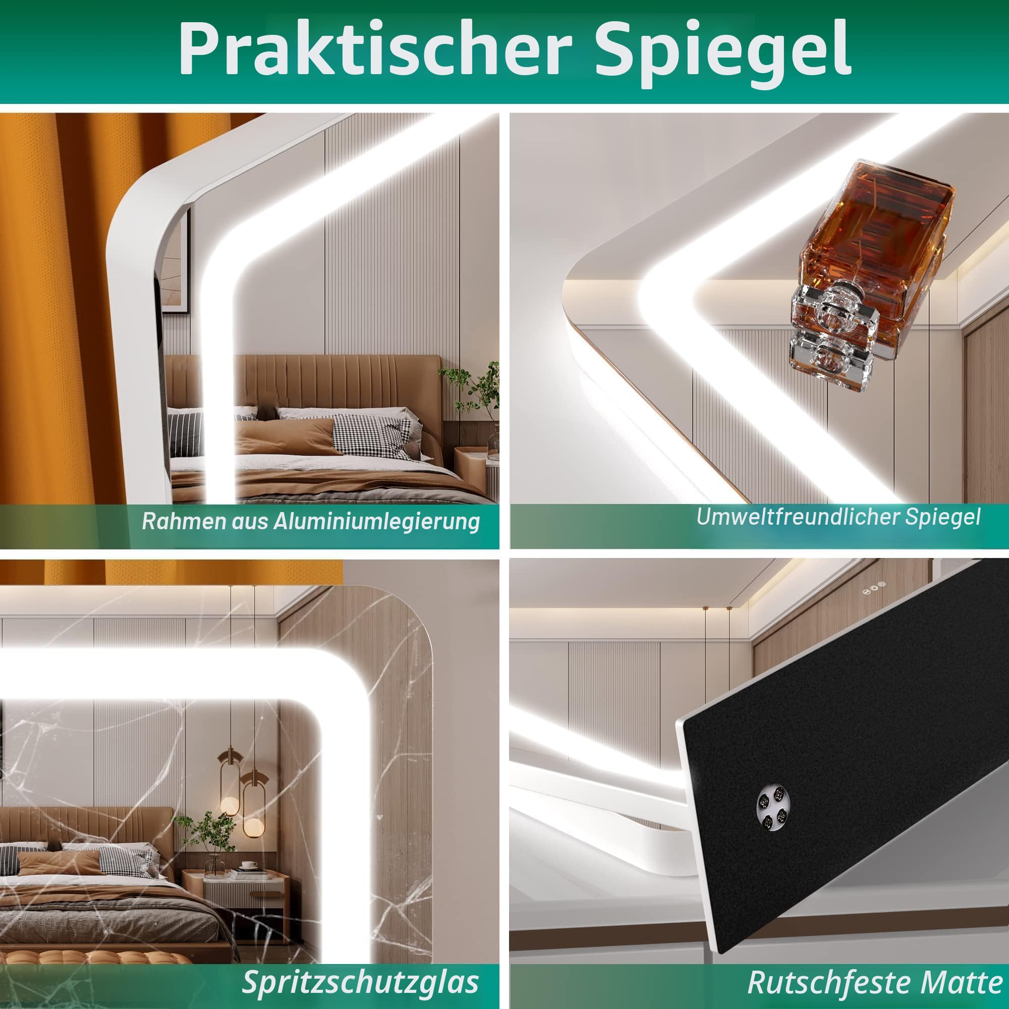 Hasipu Schminkspiegel mit Beleuchtung 55 x 45 cm, LED Kosmetikspiegel 10x Vergrößerung, 3 Farbtemperaturen, Touch Control Tischspiegel, 360° Drehung, Spiegel für Make-up Weiß