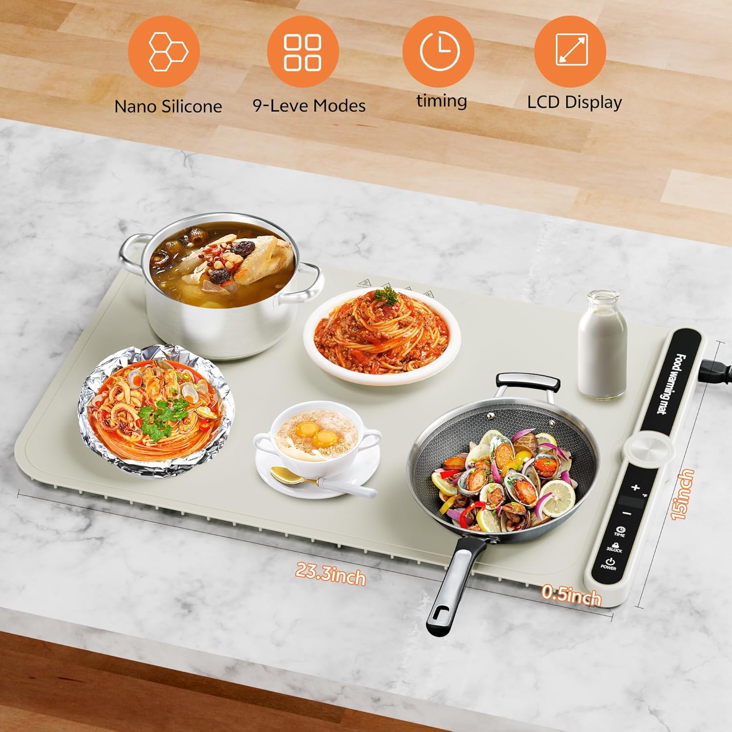 Food Warming Mat for Countertop - Roll Up Foldable Food Warmer with 9 Level Temperature and 6 Hours Timer,Electric Warming Trays for Food,Silicone Food Heating Pad for Buffets Party,Travel,Daily Lives