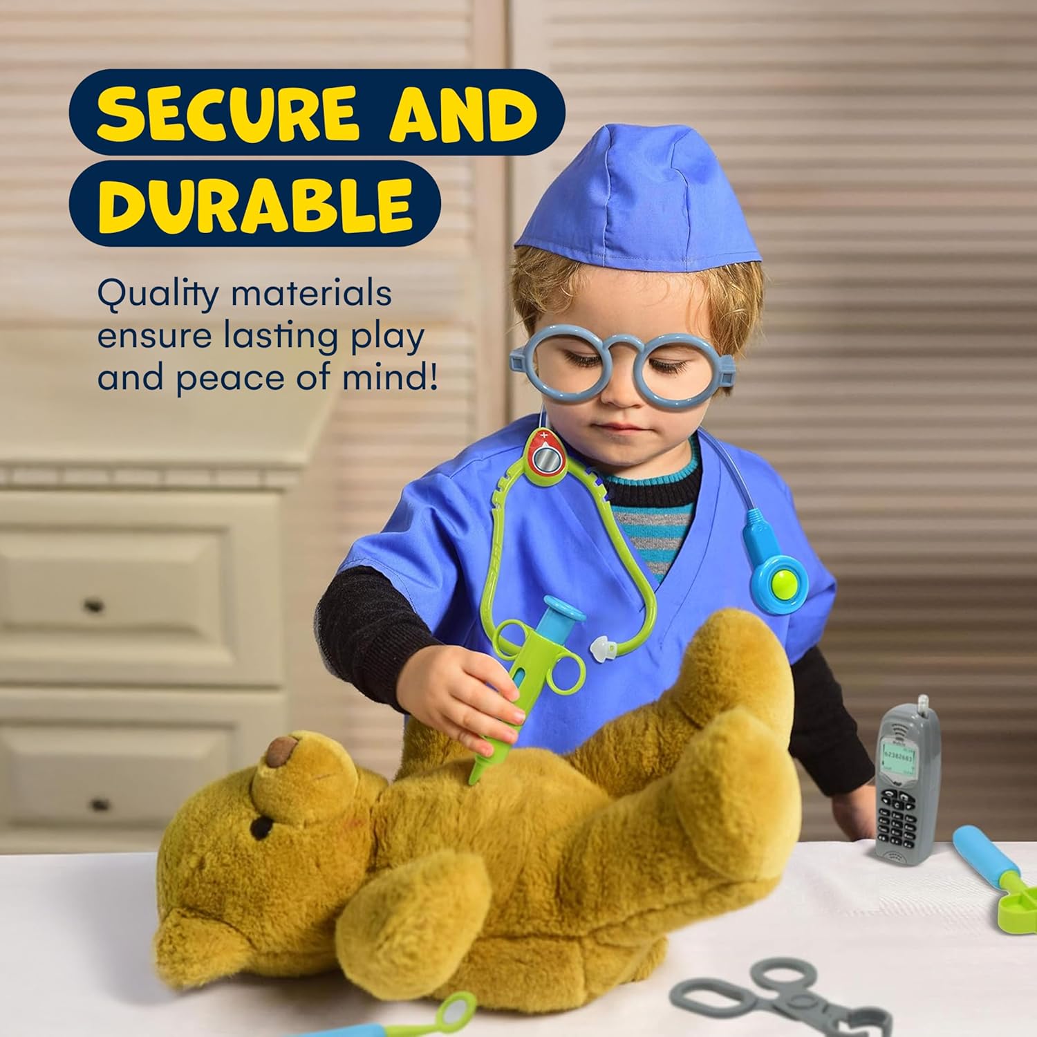 Kidzlane Play Doctor Set for Toddlers 3-5, 12-Piece Dr Kit - Doctors Kit for Kids with Electronic Stethoscope - Realistic Toy Medical Kit for Kids - Children's Doctor Play Set with Sounds - 10" x 12"