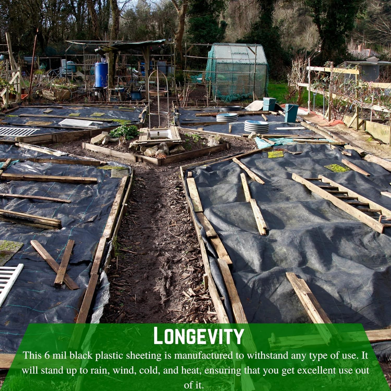 Farm Plastic Supply - Weed Control 6 Mil Black/White Polyethylene Sheeting - Heavy Duty Weed Barrier Landscape Fabric for Outdoor Gardens, Non Woven Weed Blocker Fabric, Weed Control (10' x 25')