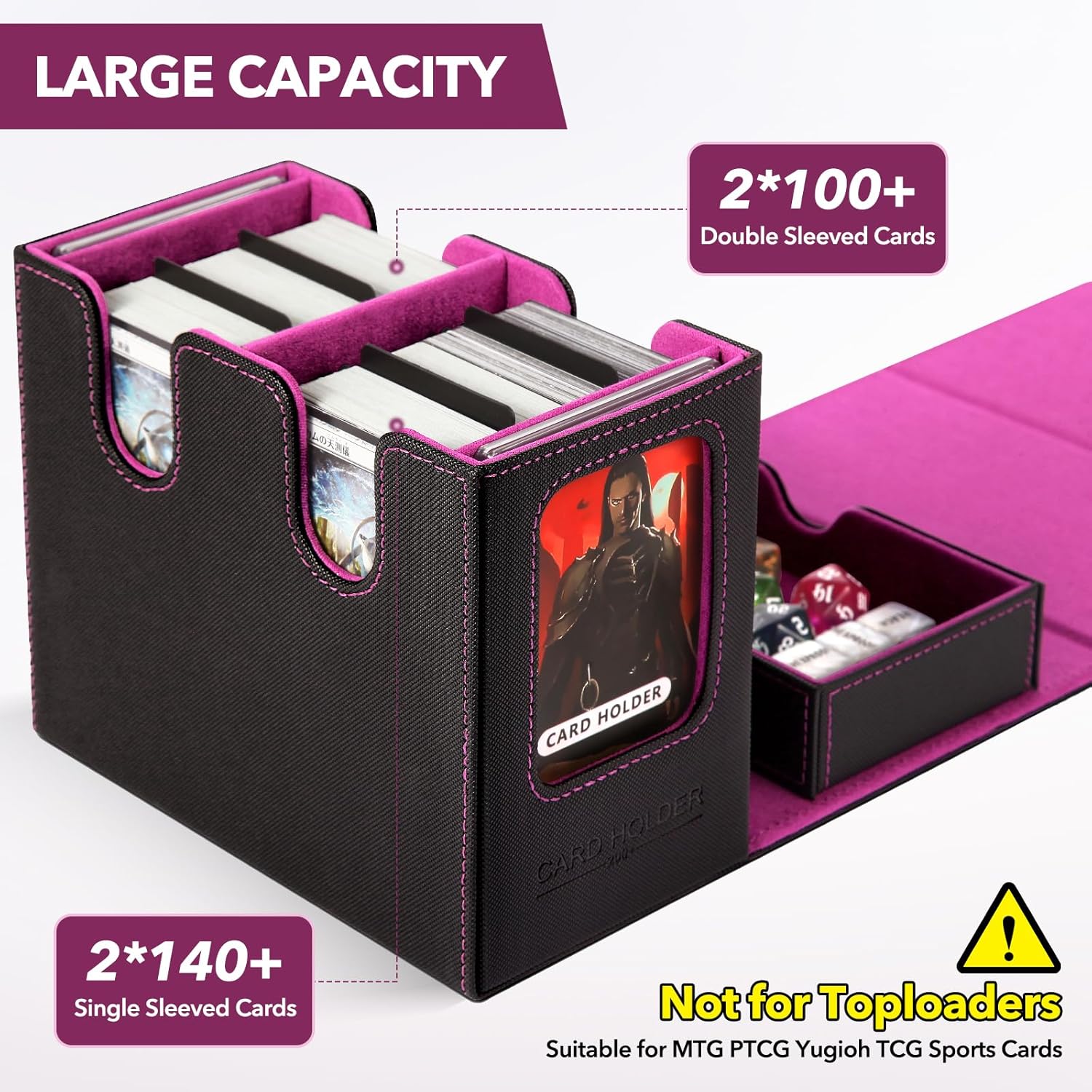 MTG Deck Box,Commander Deck box,Double Storage Box with 2 Commander Display & 1 Removable Dice Tray, Fits 200+ Double-Sleeved Card Storage.Card deck box for CCG TCG Sports (DARK-PURPLE)