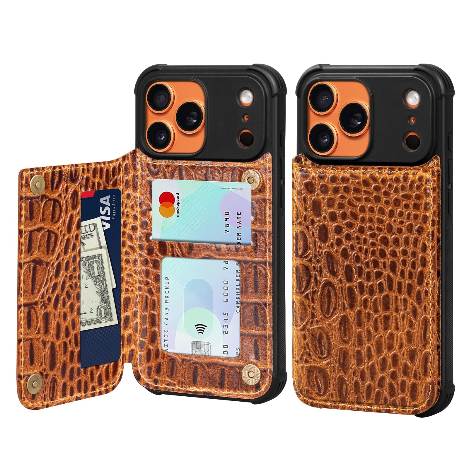Étui en cuir véritable iPhone 17 Pro protection chic jaune marron - 8