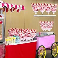 Vista 4 de Geyee 500 bolsas de algodón de azúcar con lazos, bolsas grandes de algodón transparente con estampado de rayas, perfectas para carnavales, fiestas