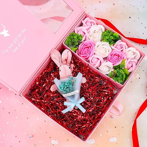 Miniatura 7 de Zwish Relleno de papel de corte arrugado rojo de 5.29 oz5.3 onzas, cajas de regalo iridiscentes metálicas, para envolver regalos, cestas de regalo,