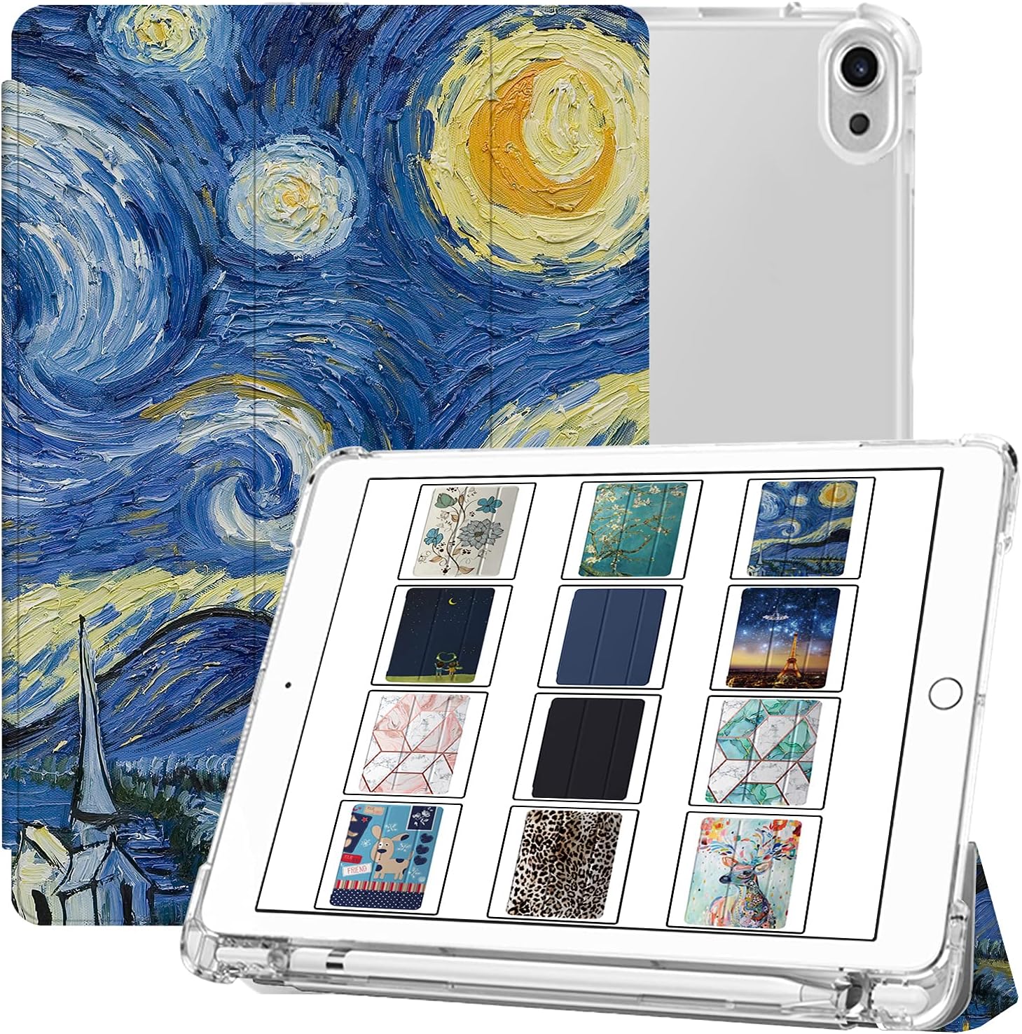 DuraSafe Cases for iPad Air 5th 4th 6th 11th [ Air 11/6 2024/5 2022/4 2020 ] A2588 A2316 MYFQ2LL/A MYFN2LL/A MYFQ2LL/A Printed Printed TPU Transparent Cover with Pencil Holder - Starry Night