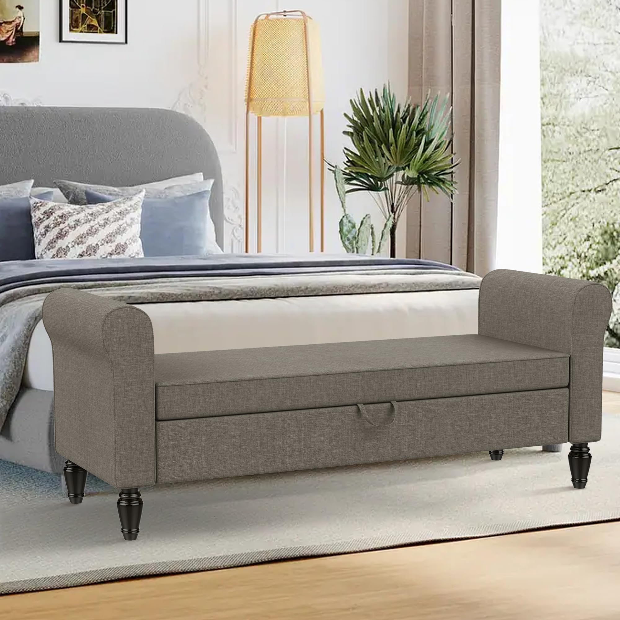 ALISH Modern Storage Bench with Arms Button Tufted Bed Bench with