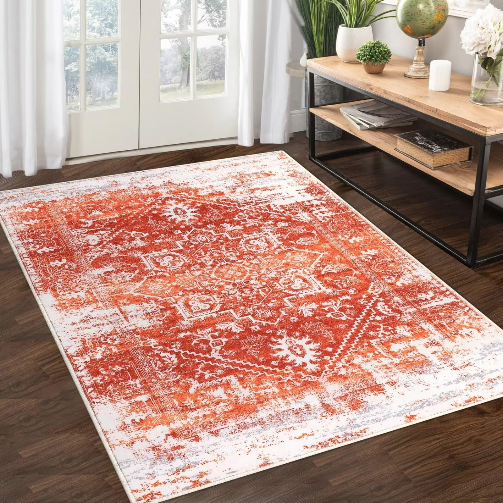 GAOMON Area Rug 4x6 Vintage Rug Non Slip Washable Rug Non Shedding Distressed Rug Low Pile Throw Rug Foldable Accent Rug for Bedroom Nursery Living