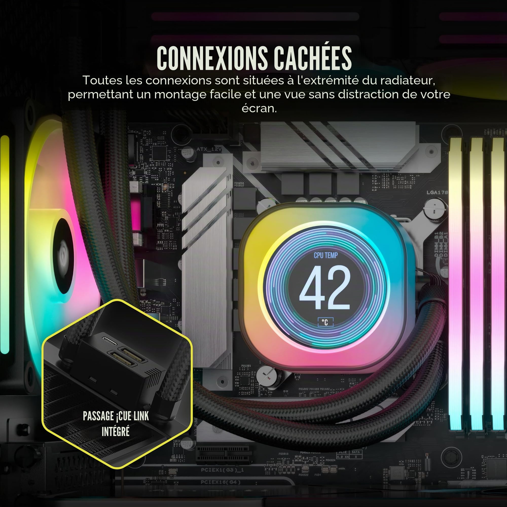 CORSAIR iCUE LINK H100i LCD Liquid CPU Cooler - 240mm AIO - Ventilateurs QX120 RGB - Ecran LCD IPS 2.1" - Convient à Intel LGA 1700, AMD AM5 - Hub Système iCUE LINK Inclus - Noir