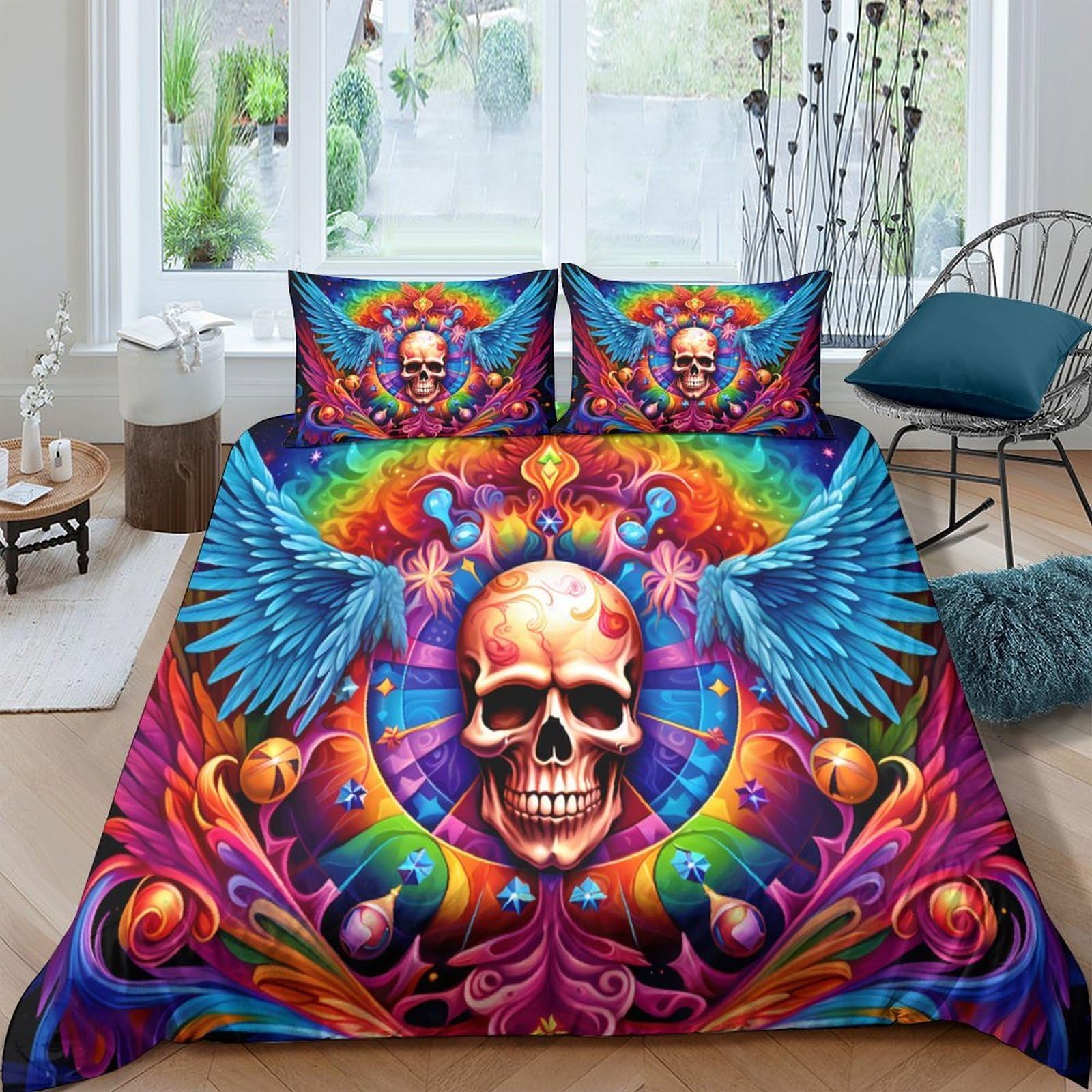 Ctjqhvkz Style-6 3D Printed Psychedelic Phoenix Fitted Sheet Microfiber Rainbow Wings Mattress Cover Bedroom Decor Washable Single（135X200cm）