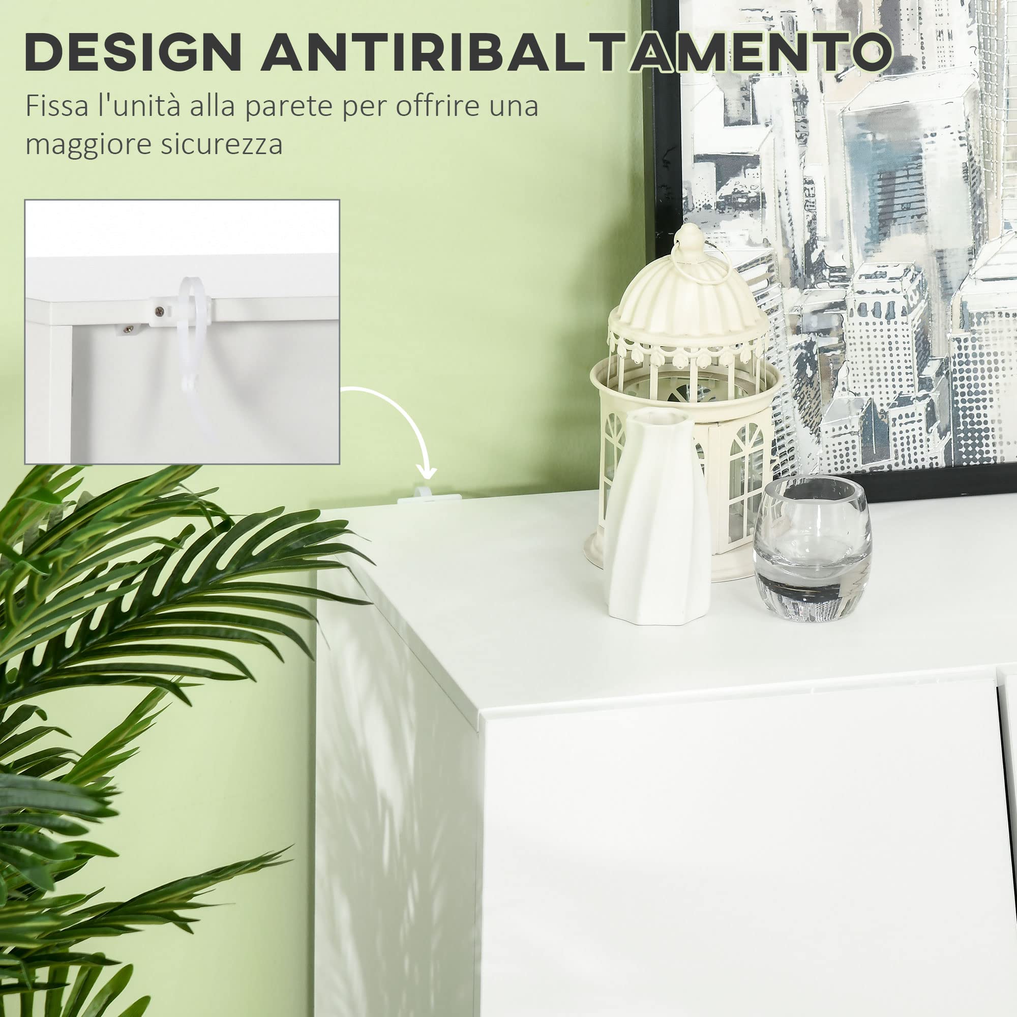 HOMCOM Mobiletto Multiuso in Truciolato Bianco a 5 Livelli con Ripiano Regolabile su 3 Livelli e Base Rialzata, 150x40x88 cm