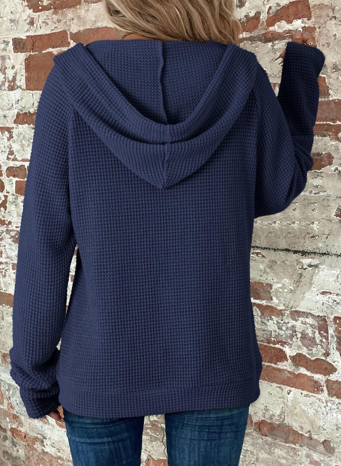 Dokotoo Women's Full Zip Up Hoodies Waffle Knit Long Sleeve Drawstring Casual Sweatshirt Hooded Tops - Image 2