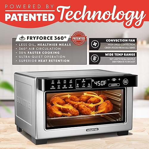 Miniatura 3 de Gourmia Freidora de aire digital para horno tostador, modo de convección con capacidad de 4 rebanadas, 3 posiciones de rack, 12 ajustes
