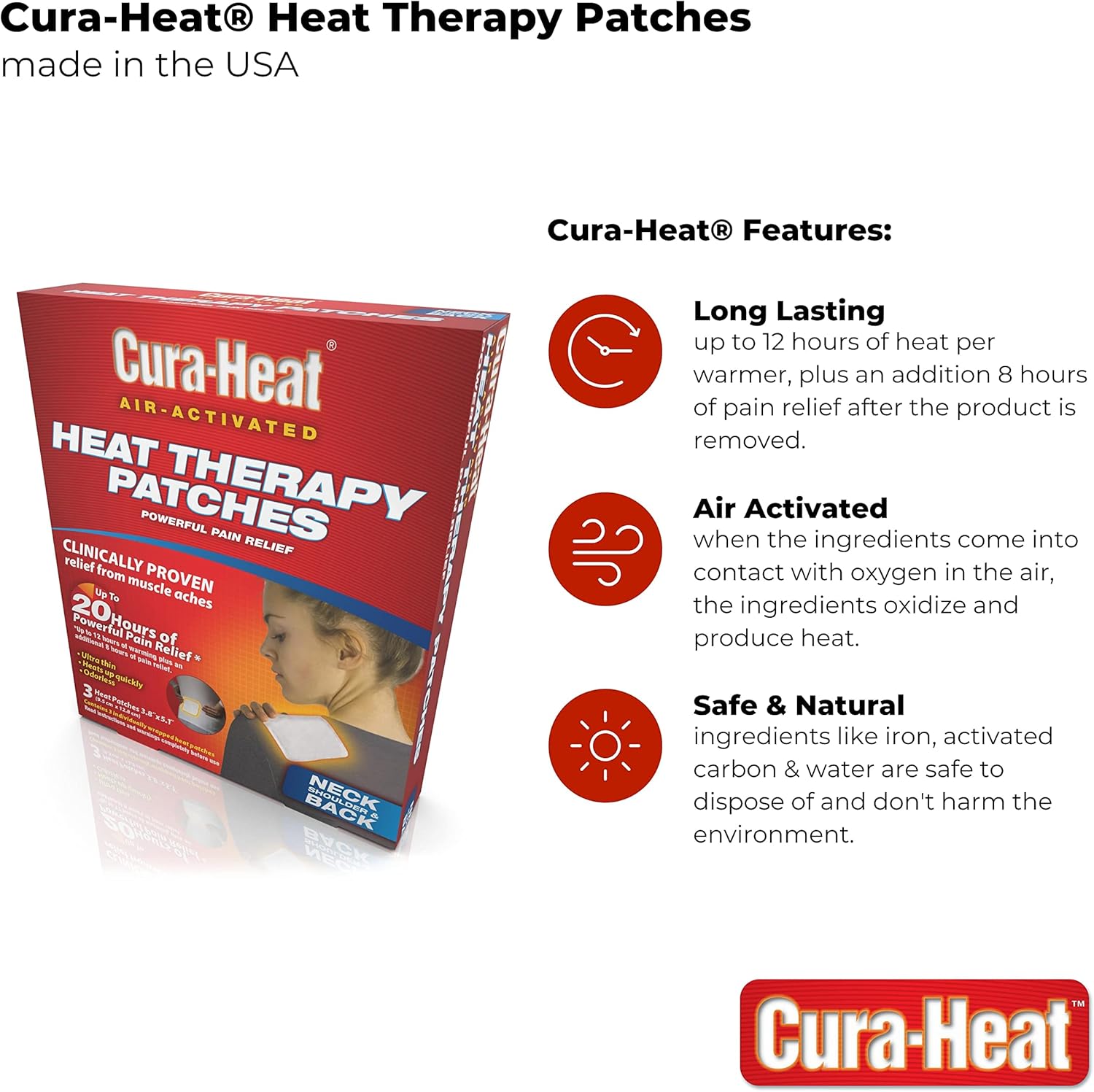 Cura Heat Multi-Purpose Therapeutic Heat Wrap (3 Count), Soothes, Relaxes, Relieves, and Unlocks Tight Muscles, White, (01100D) : Health & Household