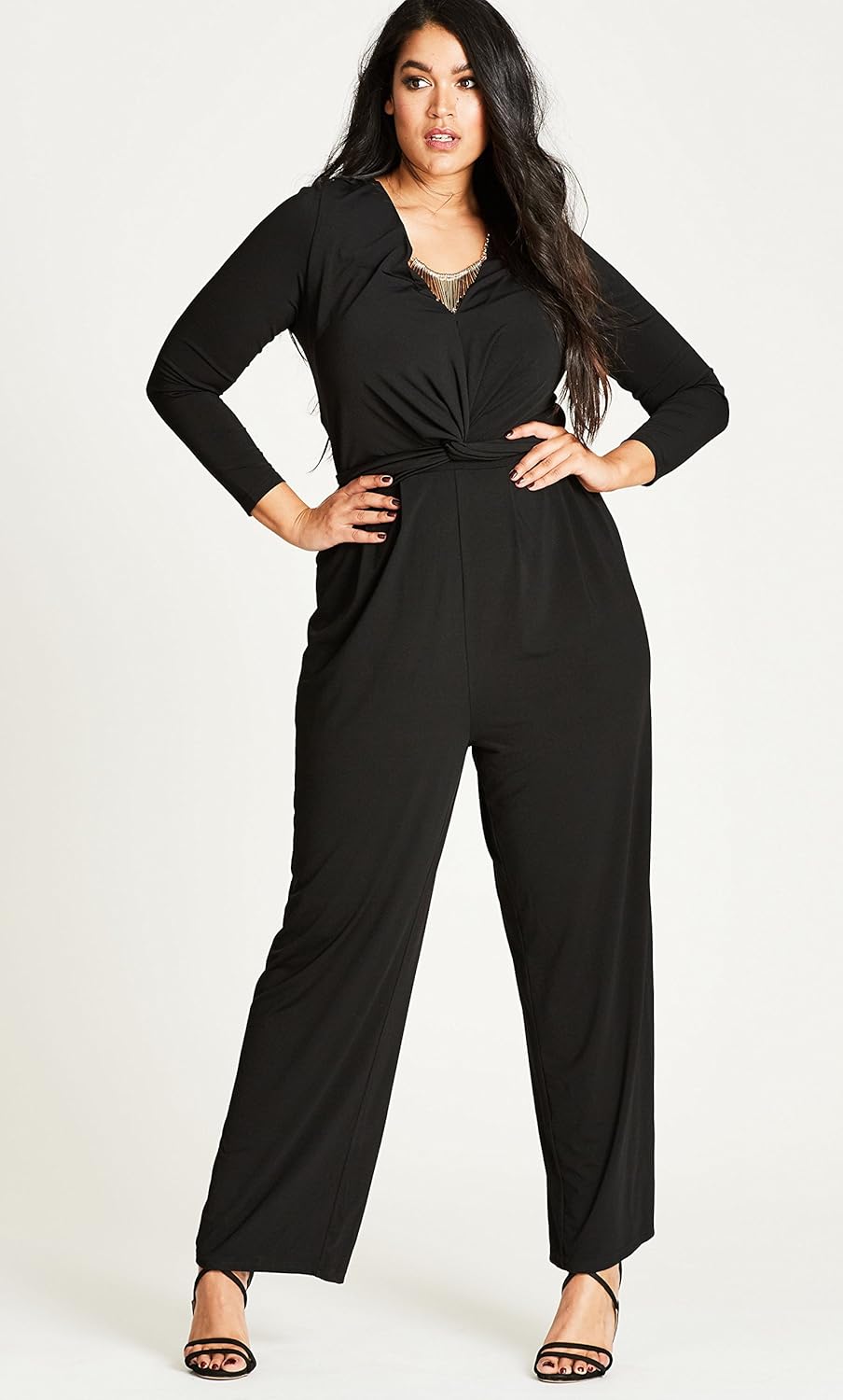 Plus size black jumpsuit with sleeves Clearance