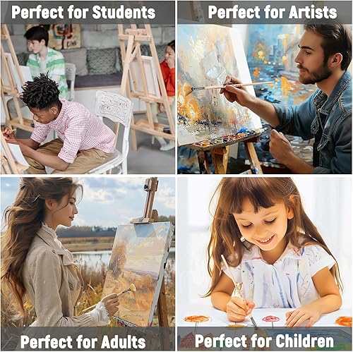 Miniatura 5 de Artist Fan - Juego de 6 pinceles para pintar con cerdas de cerdo naturales para cabello antidesprendimiento, mango largo de madera para una sujeción