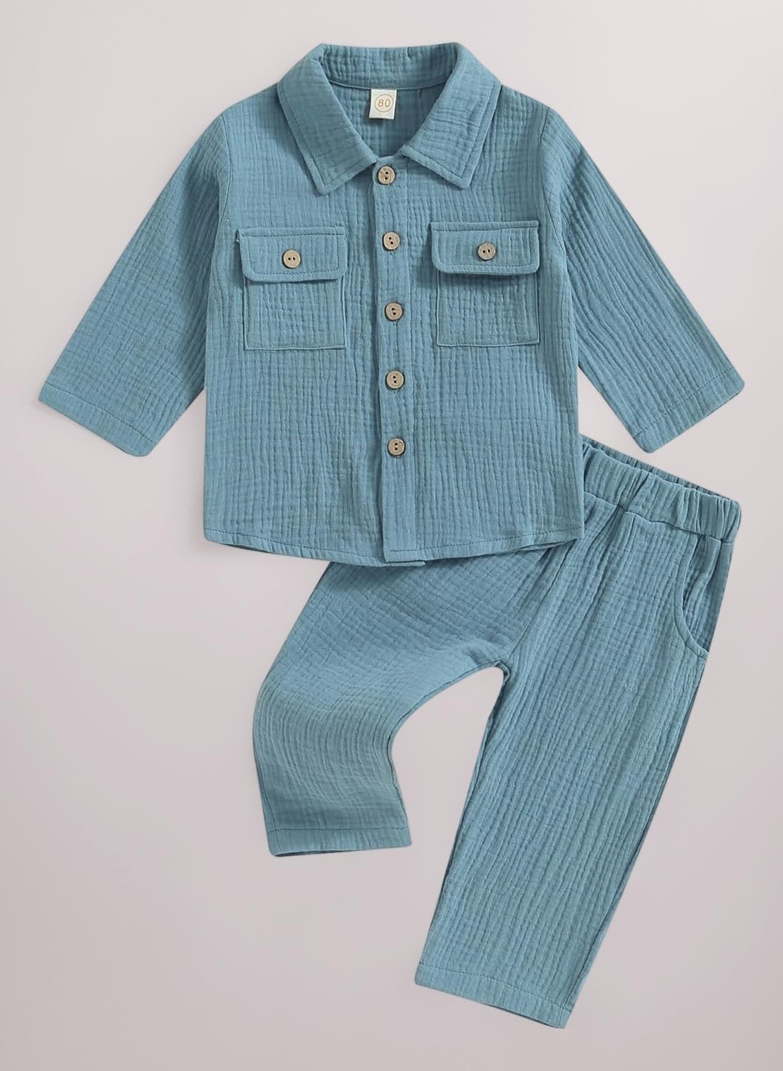 Toddler Boy 2 Pieces Cotton Linen Clothes Set Solid Color Long Sleeve Button Down Shirt Pants Set Summer Fall Outfits Set Baby Shower Clothes