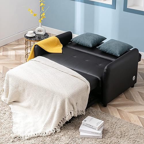Miniatura 10 de Merax Moderno sofá cama extraíble con 2 bolsillos laterales para mesa de ala y carga USB, sofá biplaza de 41.5 pulgadas con respaldo ajustable para