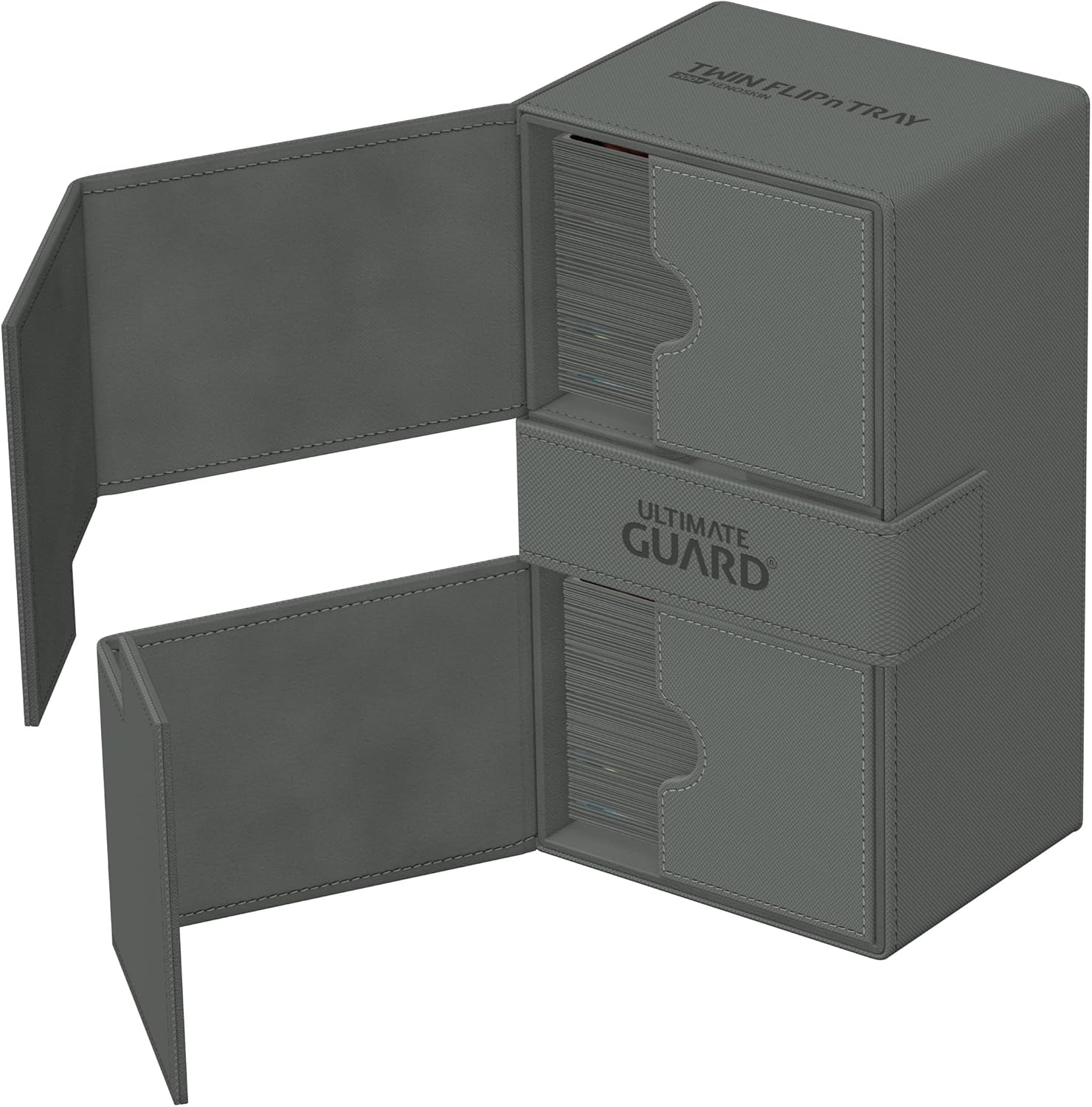 Ultimate Guard Twin Flip'n'Tray 200+, Deck Case for 200 Double-Sleeved TCG Cards + Dice Tray, Grey, Independent Magnetic Closure & Microfiber Inner Lining