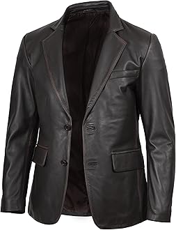 fjackets Leather Blazer for Men - Black & Brown Real Lambskin Casual Men's Leather Jacket Coats