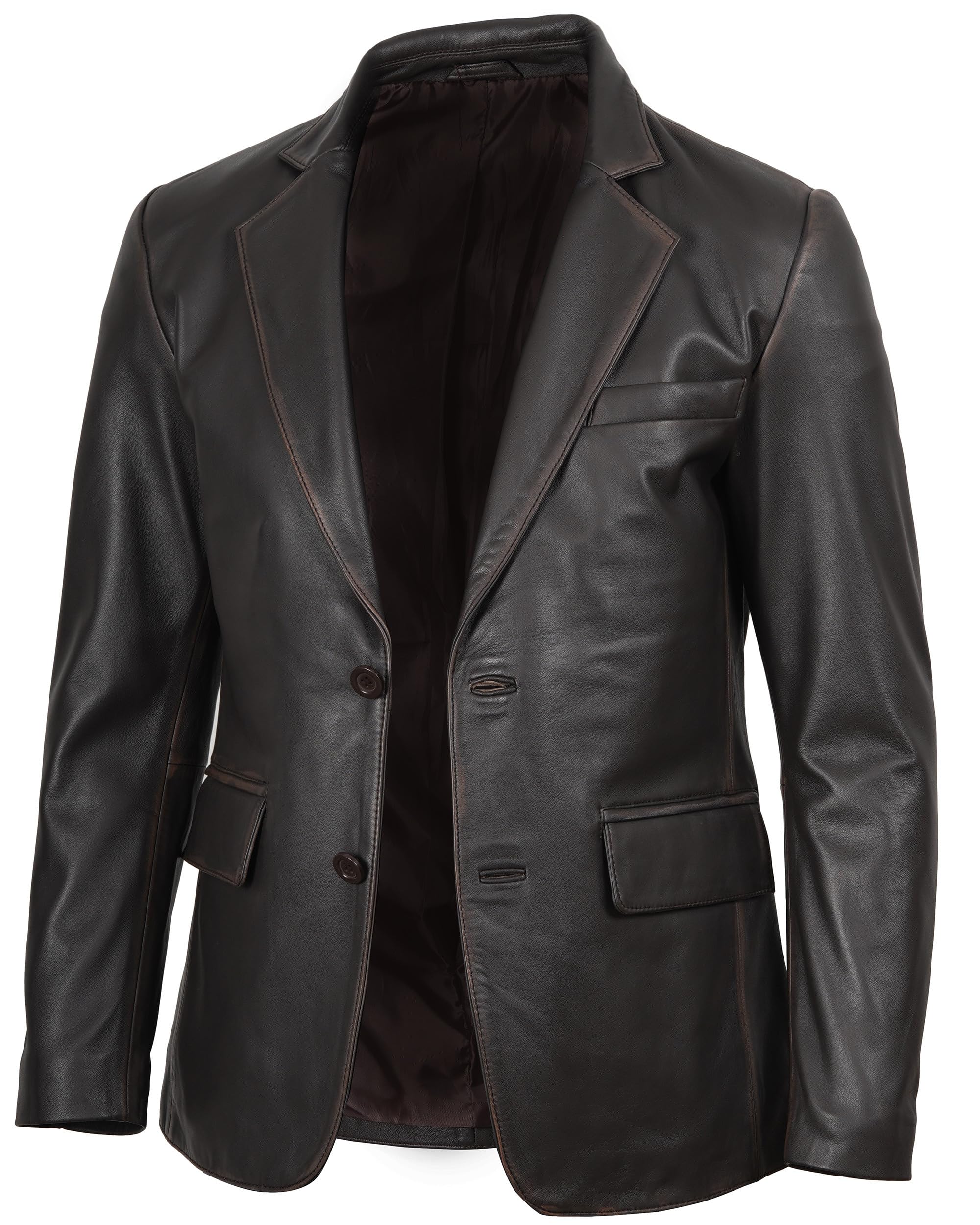 fjackets Leather Blazer for Men - Black & Brown Real Lambskin Casual Men's Leather Jacket Coats