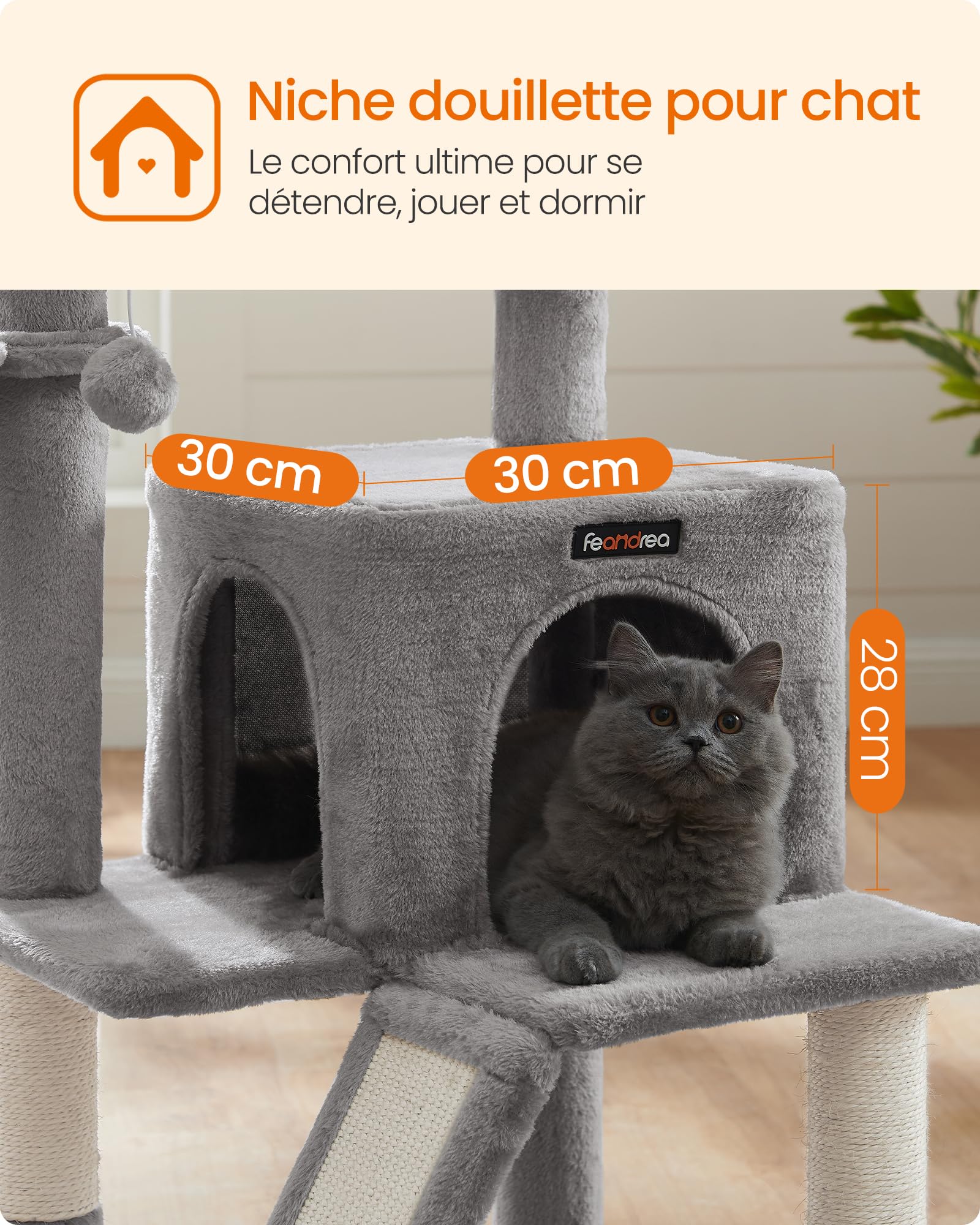 FEANDREA Arbre à Chat, Tour de Jeux, Grand Plate-Forme, Gris Clair PCT51W