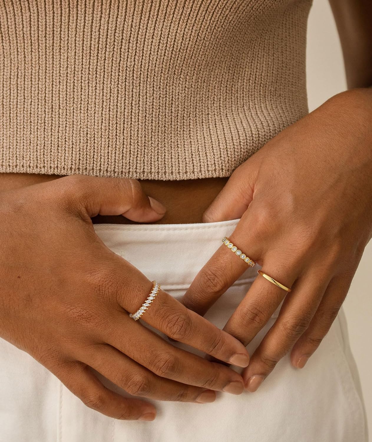 KAERUN Stackable Gold Rings for Women Non Tarnish Dainty 14K Gold Plated Stacking Rings Cubic Zirconia Thumb Ring Set Trendy Statement Wedding Bands Promise Engagement Rings for Women Size 6-10 - Image 6