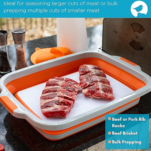 Miniatura 6 de BIRDROCK HOME Tina plegable XL para preparación de barbacoa con tabla de cortar, organizador de parrilla multifunción con colador y tapa, cuenco de