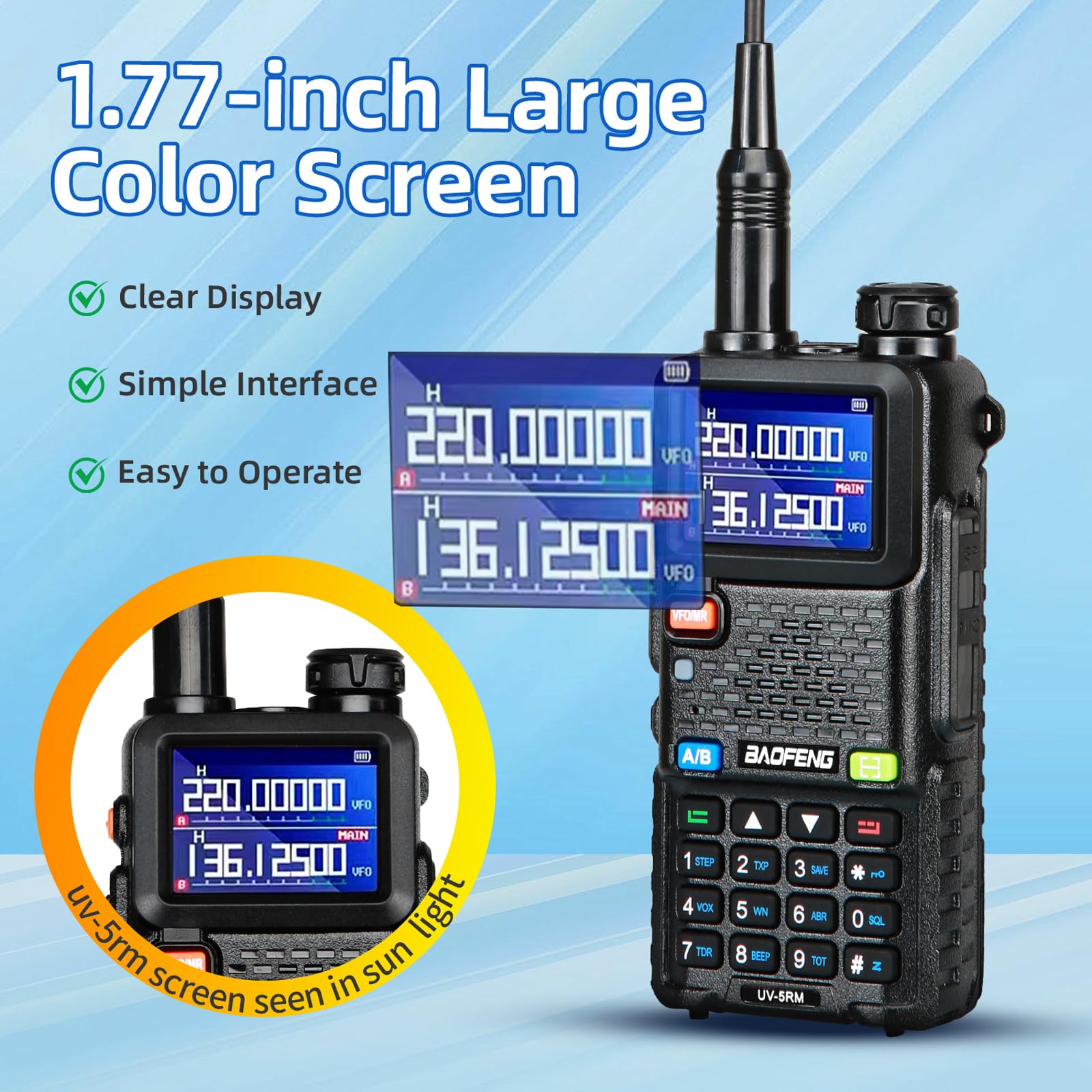 BAOFENG 5RM 10W Ham Radios Handheld Handheld UV-5RM Dual Band USB-C Charging Cable 2500MAh Battery?1PC? (1)