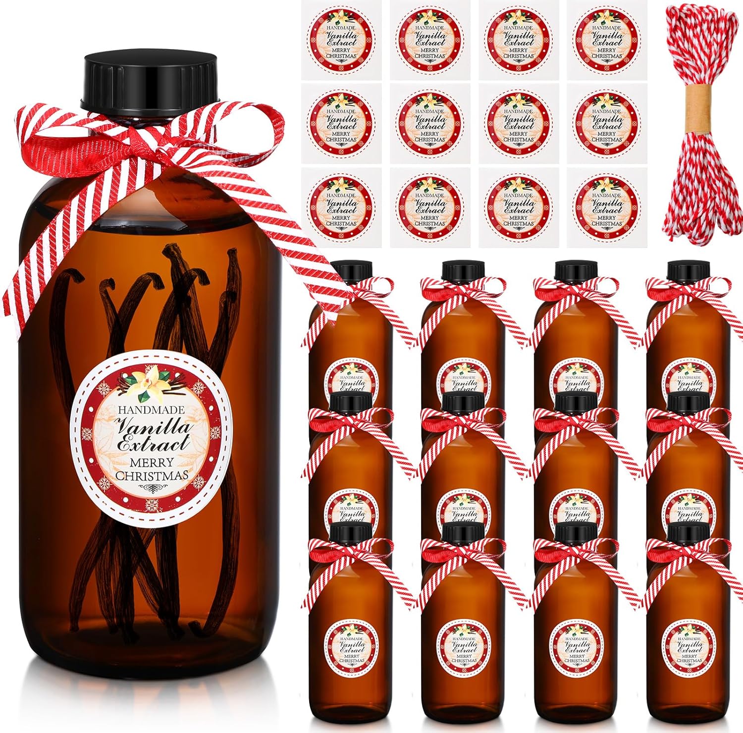 Uiifan 12 Pack Boston Glass Bottle, Bottles for Homemade Vanilla Extract Vanilla Extract Bottles Brown Glass Bottles Amber Bottles and 12 Pcs Vanilla Extract Stickers for Christmas Syrup Gift (4 oz)