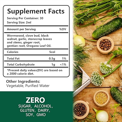 Miniatura 6 de Gut Cleanse - Líquido de desintoxicación, apoyo intestinal natural a base de hierbas con aceite de orégano, ajenjo, nogal negro, clavo, ajo, 2 onzas