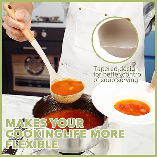 Miniatura 3 de Juego de 7 utensilios de cocina de silicona resistentes al calor, mango de madera y silicona de grado alimenticio, espátula, cucharón de sopa,