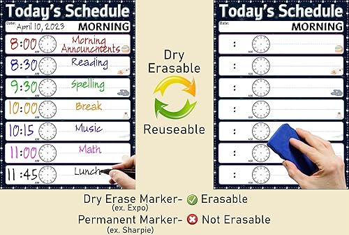 Miniatura 5 de Cuadros de horarios diarios espaciales, laminados de 14 x 19.5 pulgadas, carteles y decoraciones de aula de borrado en seco, suministros de regreso