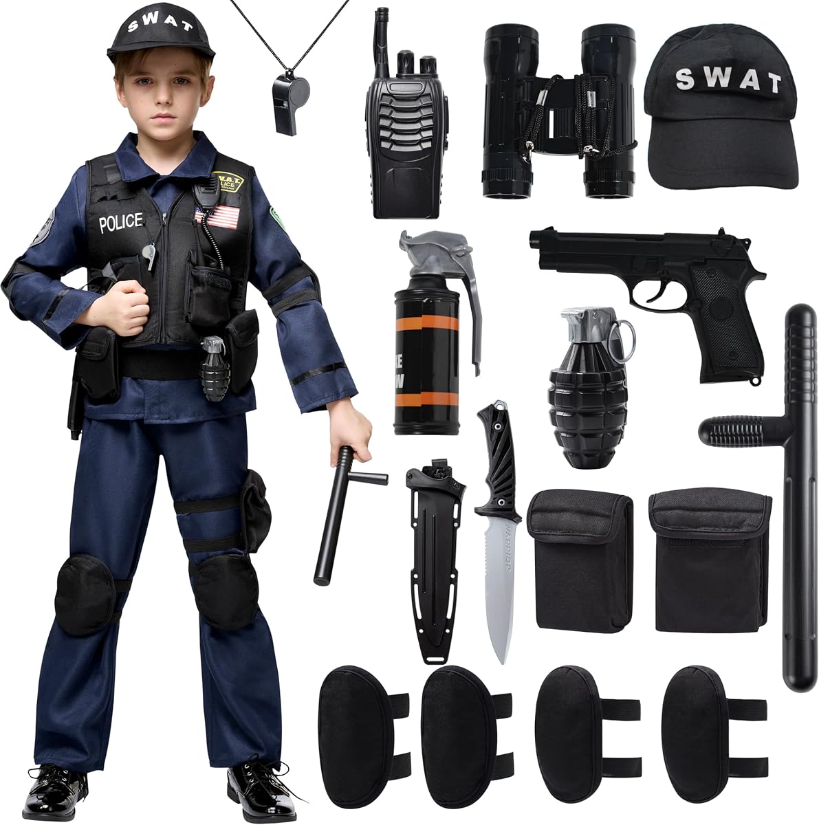 Spooktacular Creations Disfraz SWAT de policía para niños, 20 piezas, S.W.A.T. Disfraz de oficial de policía para fiesta de disfraces de Halloween para niños