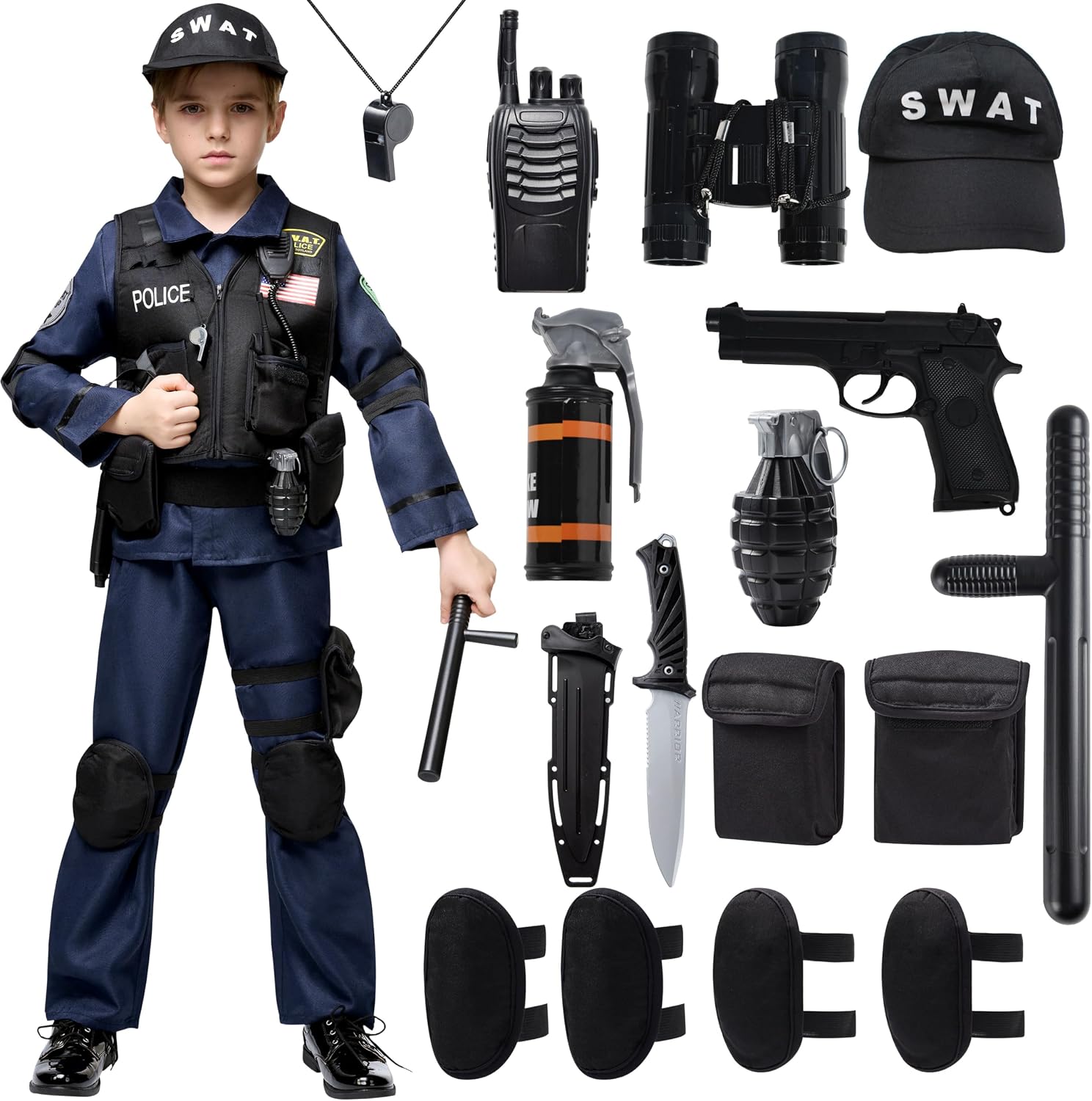 Spooktacular Creations 20PCS Police SWAT Costume for Kids, S.W.A.T. Police Officer Costume for Boys Halloween Cosplay Party