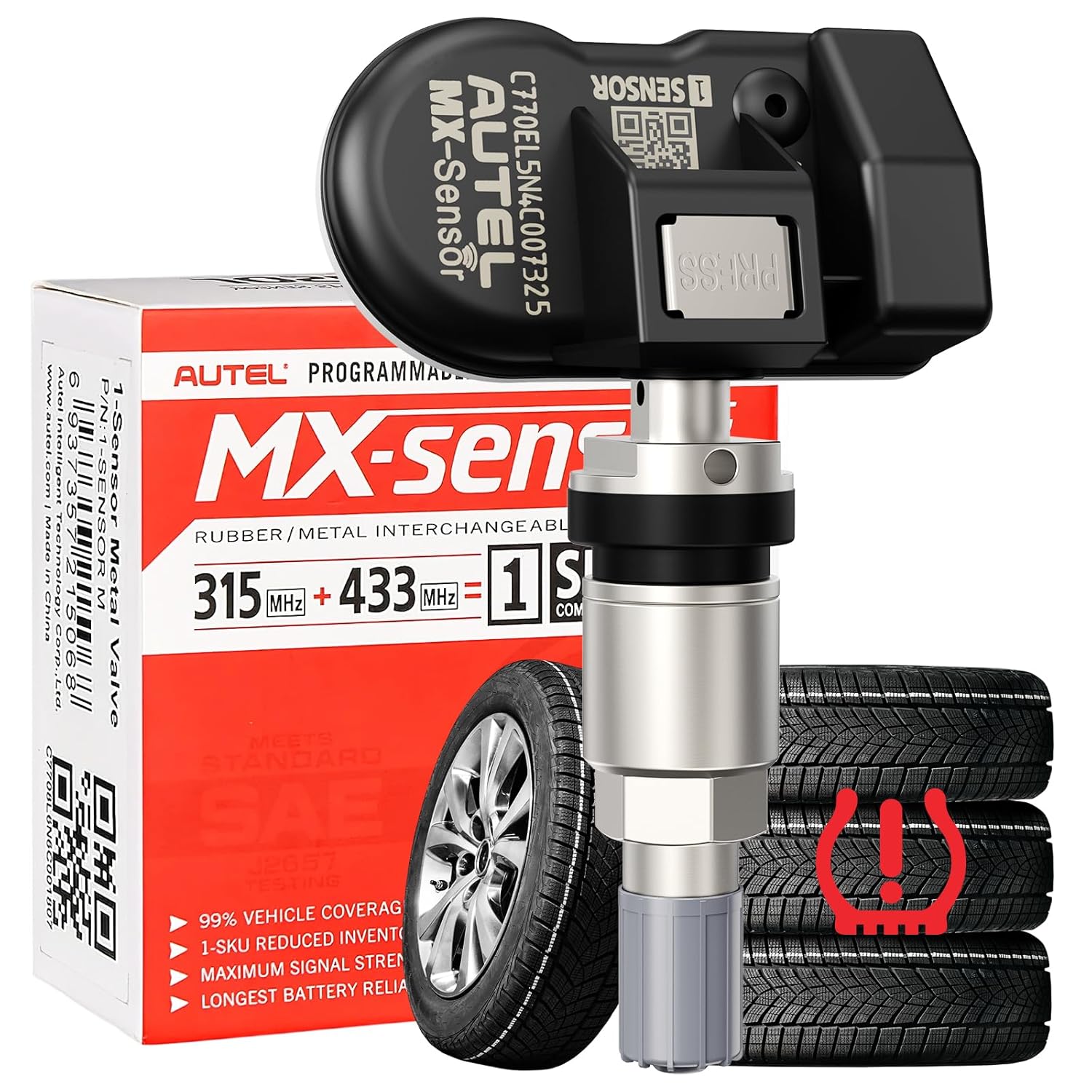 Autel TPMS Sensor MX Sensors 2 in 1 315MHz/433MHz Programmable Sensors OE-Level Tire Pressure Sensor Press-in Metal Stem Programmable by TS508 TS408 TS508WF TS501 PRO MS906TS MS906PRO-TS