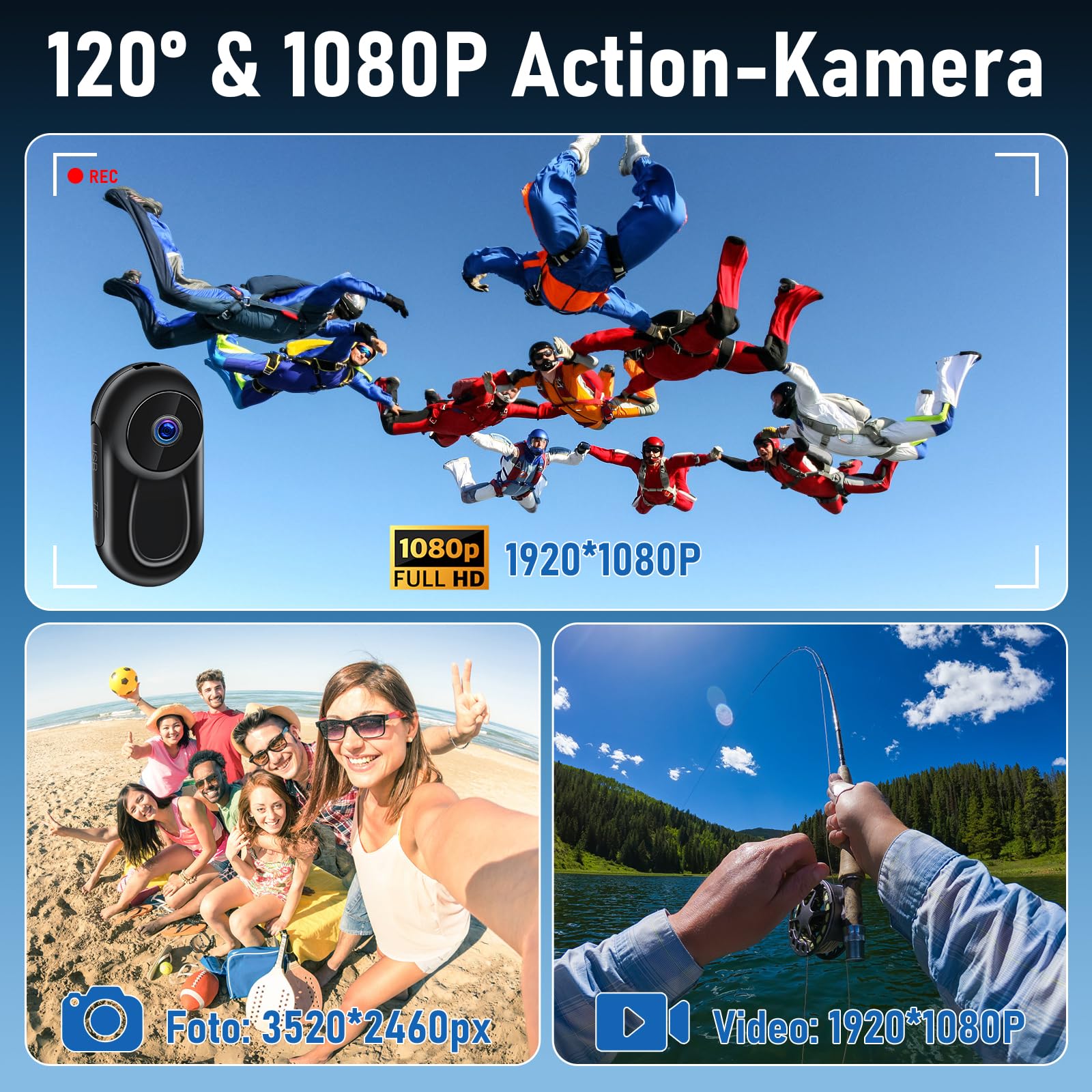 LXMIMI Mini Action Kamera, 120° Tragbare Sportkamera mit 0,63-Zoll-Display | Mini-Körperkamera HD 1080P Helm ActionKamera, Motorrad Sport Kamera, Daumen Action Kamera Unterstützung Auto-Nachtsicht
