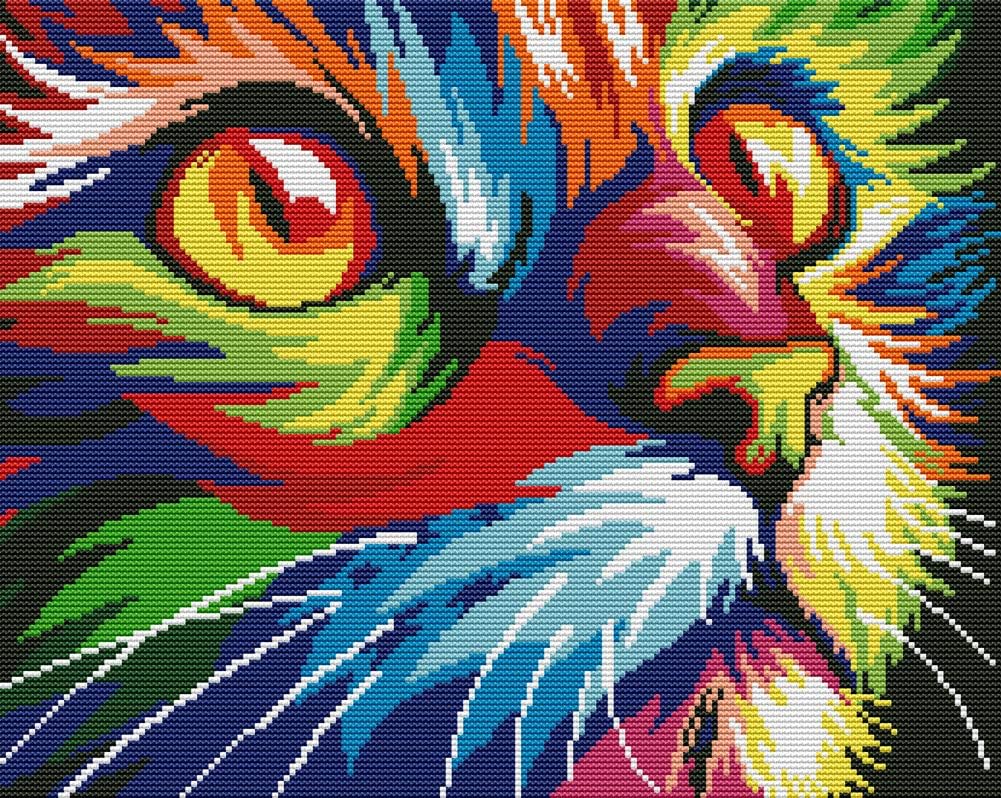 Awesocrafts Cross Stitch Kits, Colorful Cat Kitten Animals Cute Easy Patterns Cross Stitching Embroidery Kit Supplies