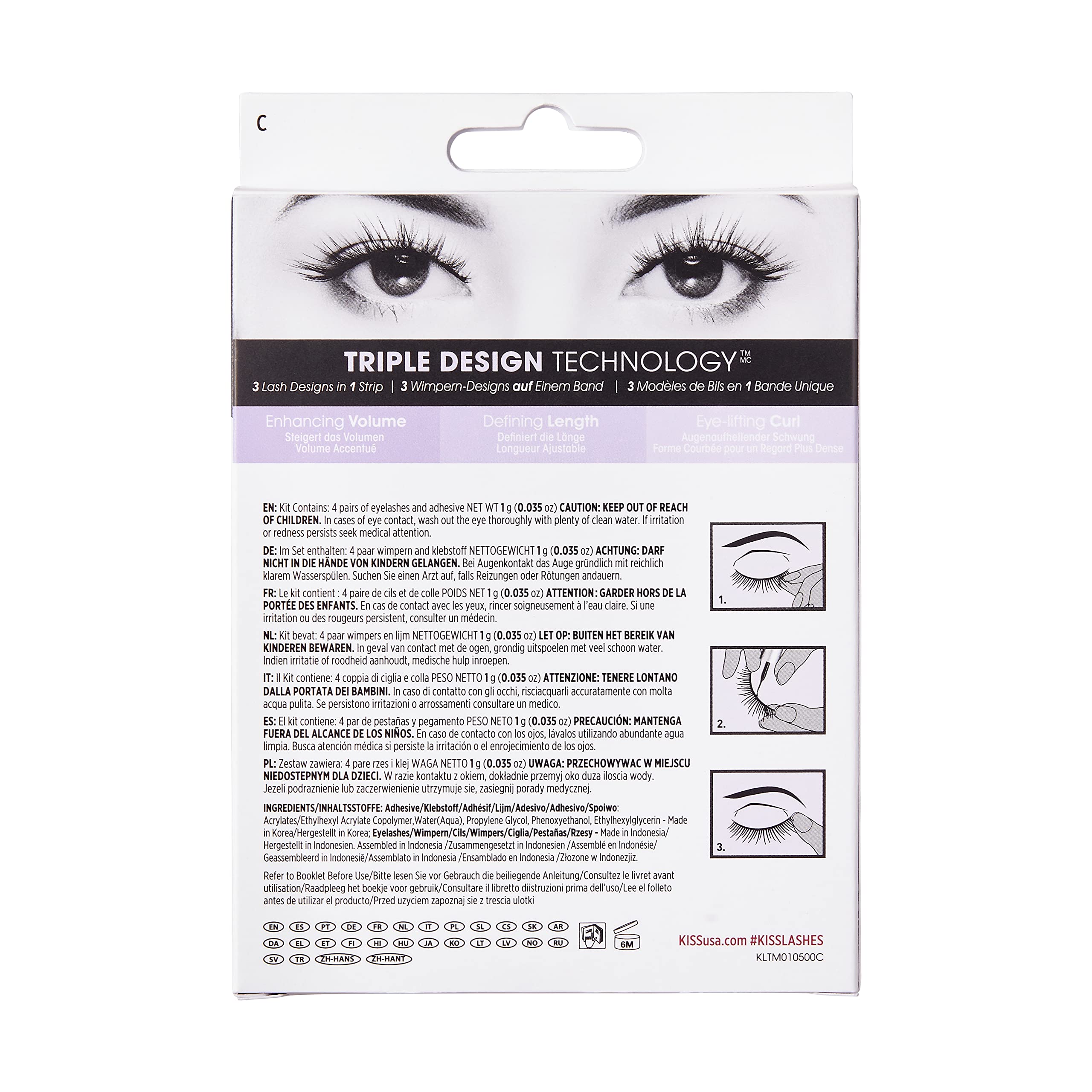 KISS Lash Couture Triple Push Up Collection 4 Paar künstliche Wimpern, Bombshell, Fake Lashes mit 3D-Volumen, tierversuchsfrei, wiederverwendbar, inklusive Wimpernkleber Schwarz (Packung mit 3)