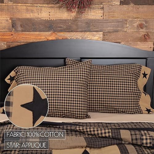 Miniatura 9 de VHC Brands Check Star - Juego de 2 fundas de almohada de algodón con apliques, color negro Raven