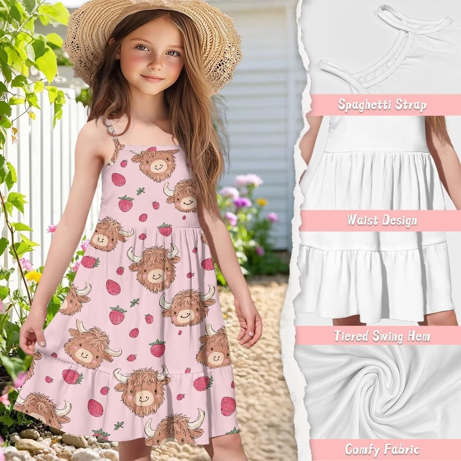Dresses for Girls 3-14T Spaghetti Strap Midi Sundresses Summer Dress Back to School Dress