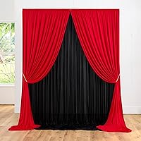 Vista 1 de 10ft x 10ft Wrinkle Free Backdrop Curtain Red&Black Backdrop Curtain for Parties, Polyester Photography Backdrop Drapes for Birthday Party