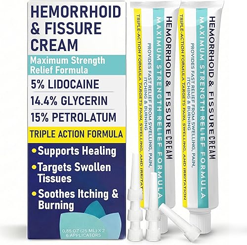 Hemorrhoid Cream Hemorrhoid Treatment | Fast Acting Fissure Ointment with 5% Lidocaine | Maximum Strength Relief from Pain, Swelling, Itching &