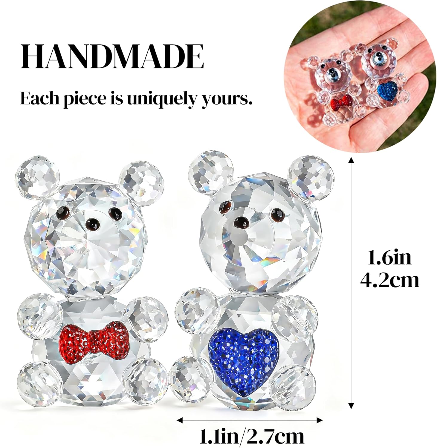 H&D HYALINE & DORA 2pcs Crystal Baby Bear Figurine Collection Animal Paperweight Table Centerpiece - Image 4