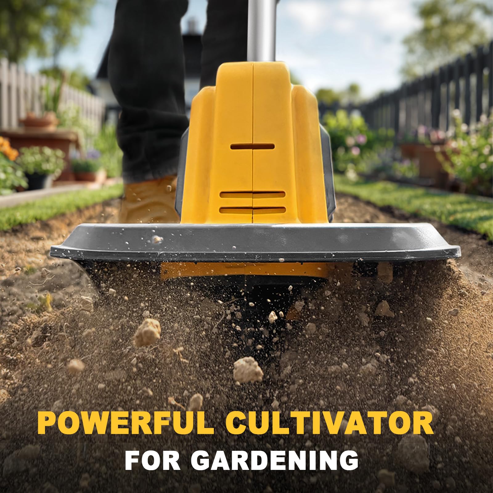 Cultivador de jardín inalámbrico compatible con batería Dewalt de 20 V máximo, solo herramienta, 48 dientes de acero, 8.7 pulgadas de ancho, 16 cm de profundidad, pequeño rotocultor eléctrico portátil