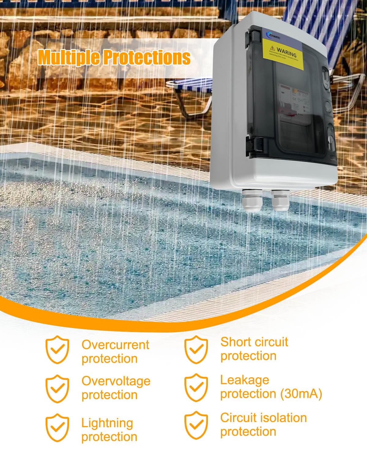 SPA Panel Disconnect GFCI Switch, 50A Circuit Breaker Box with Surge Protection, IP66 Weatherproof Circuit Breaker Switch for Hot Tub, Swimming Pools, Not Compatible with 4-Wire