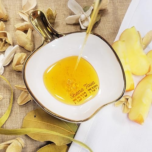 Miniatura 4 de Rosh Hashanah - Juego de platos de miel en forma de manzana dorados, regalos de fiesta de anfitriona judía de Año Nuevo, accesorios de cocina,