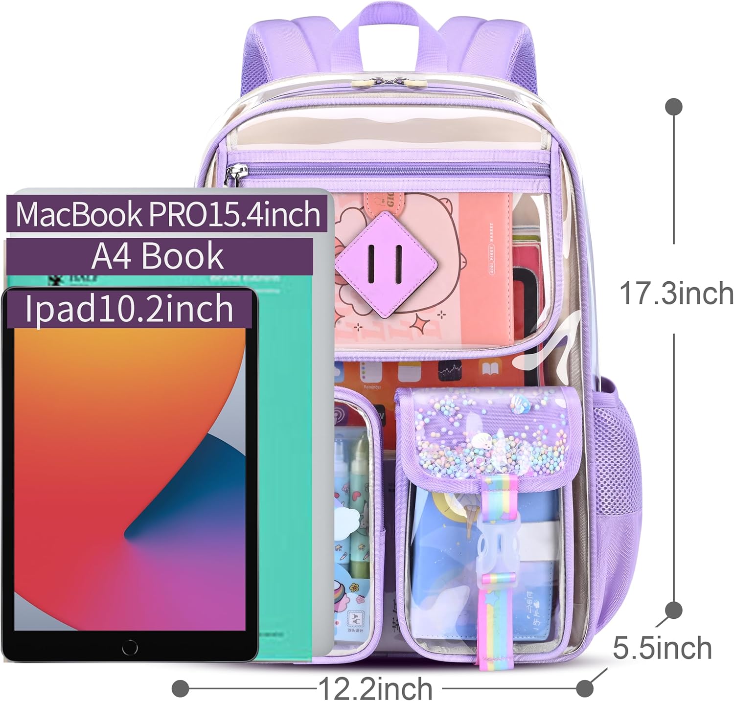 girl transparent casual rucksack,women's water-proof light packsack,purple junior high school, high school and college schoolbag,Suitable for 15.6-inch computer backpack. - Image 7