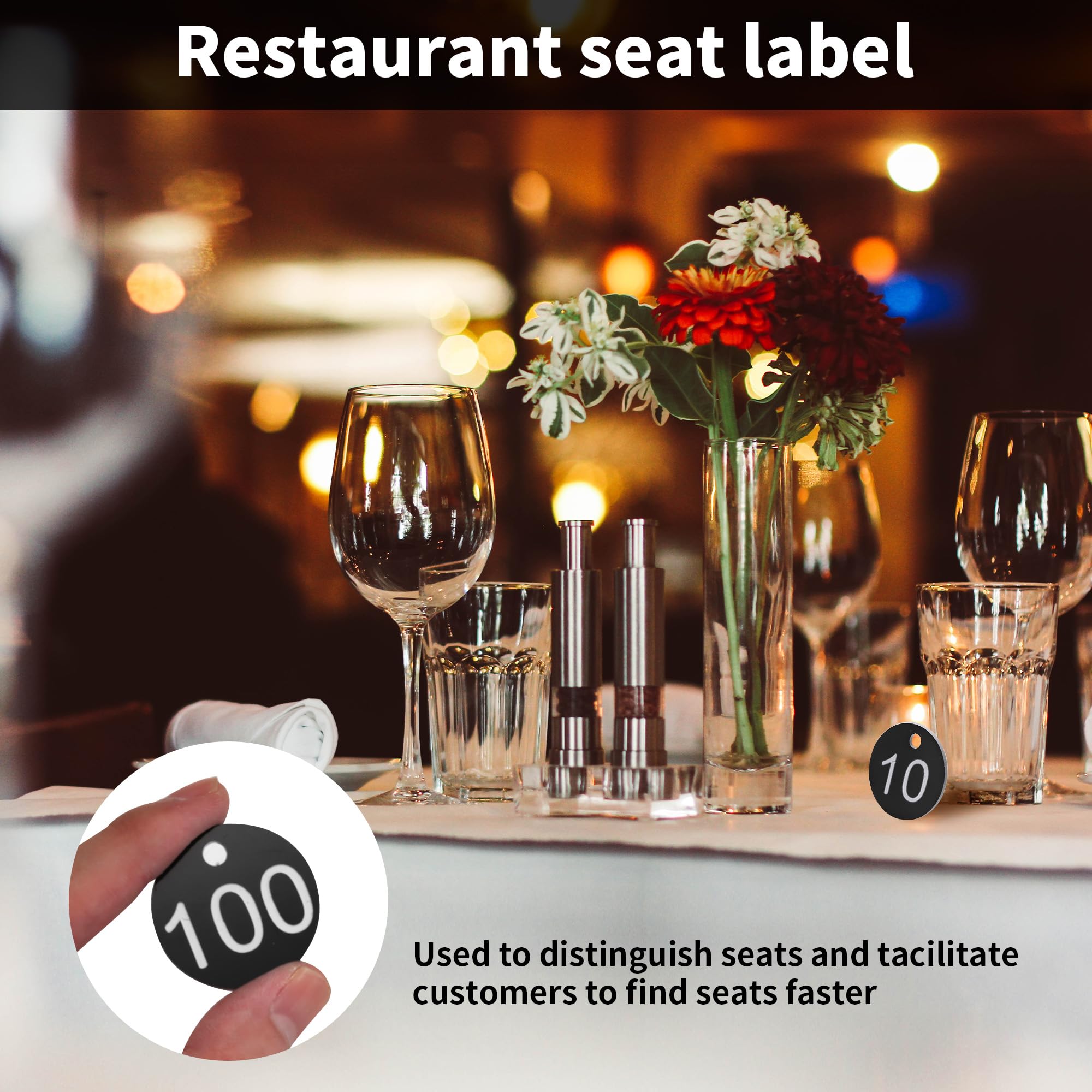 Lot de 1 à 200 étiquettes numérotées gravées en plastique avec trou pour casiers extérieurs, hôtel, restaurant (noir)