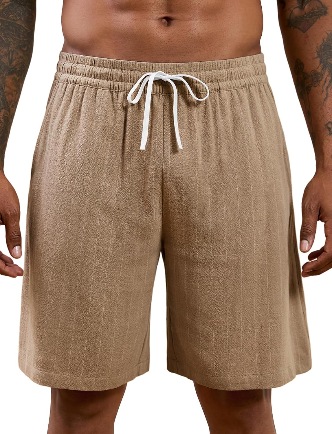 Lzzidou Mens Shorts Casual 9.5 Inch Summer Beach Striped Elastic Waist Drawstring Men Short Trunks